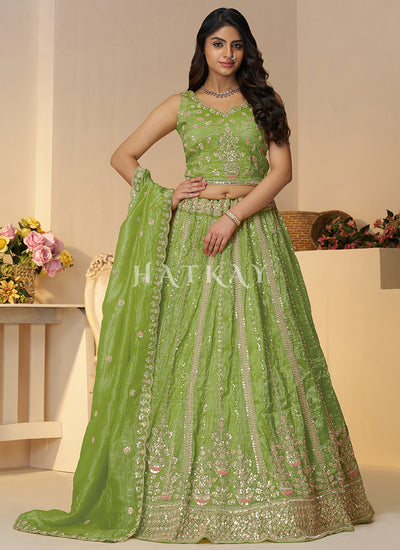 Lime Green Embroidery Bridal Lehenga Choli