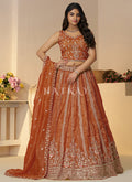 Rust Orange Embroidery Bridal Lehenga Choli