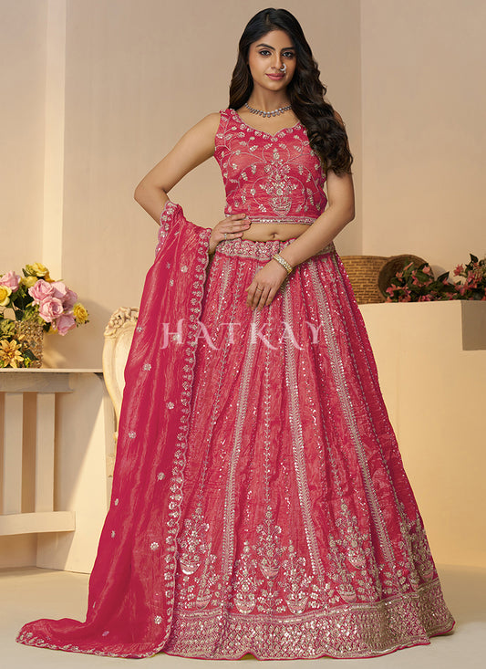 Rich Pink Embroidery Bridal Lehenga Choli