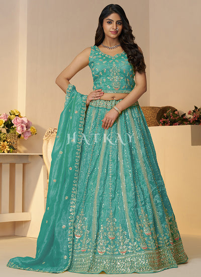 Teal Blue Embroidery Bridal Lehenga Choli