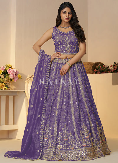 Purple Embroidery Bridal Lehenga Choli