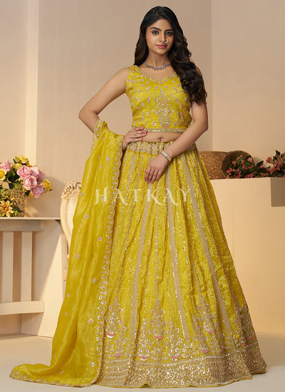 Yellow Embroidery Bridal Lehenga Choli