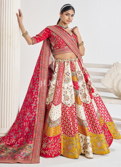 White Multicolor Embroidery Bridal Lehenga Choli