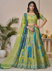 Lime And Teal Traditional Embroidery Bridal Lehenga Choli
