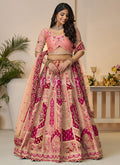 Peach And Pink Traditional Embroidery Bridal Lehenga Choli