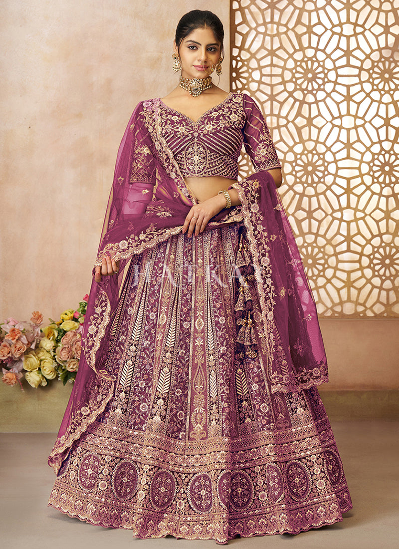 Deep Purple Traditional Embroidery Bridal Lehenga Choli