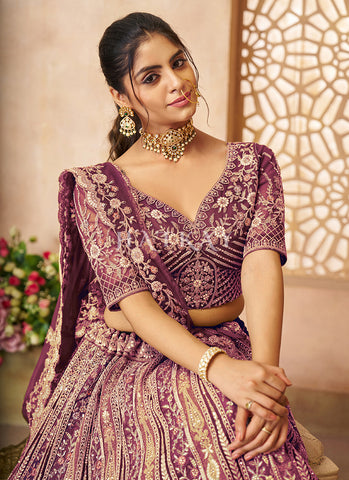 Deep Purple Traditional Embroidery Bridal Lehenga Choli