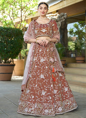 Rust Orange Embroidery Wedding Lehenga Choli