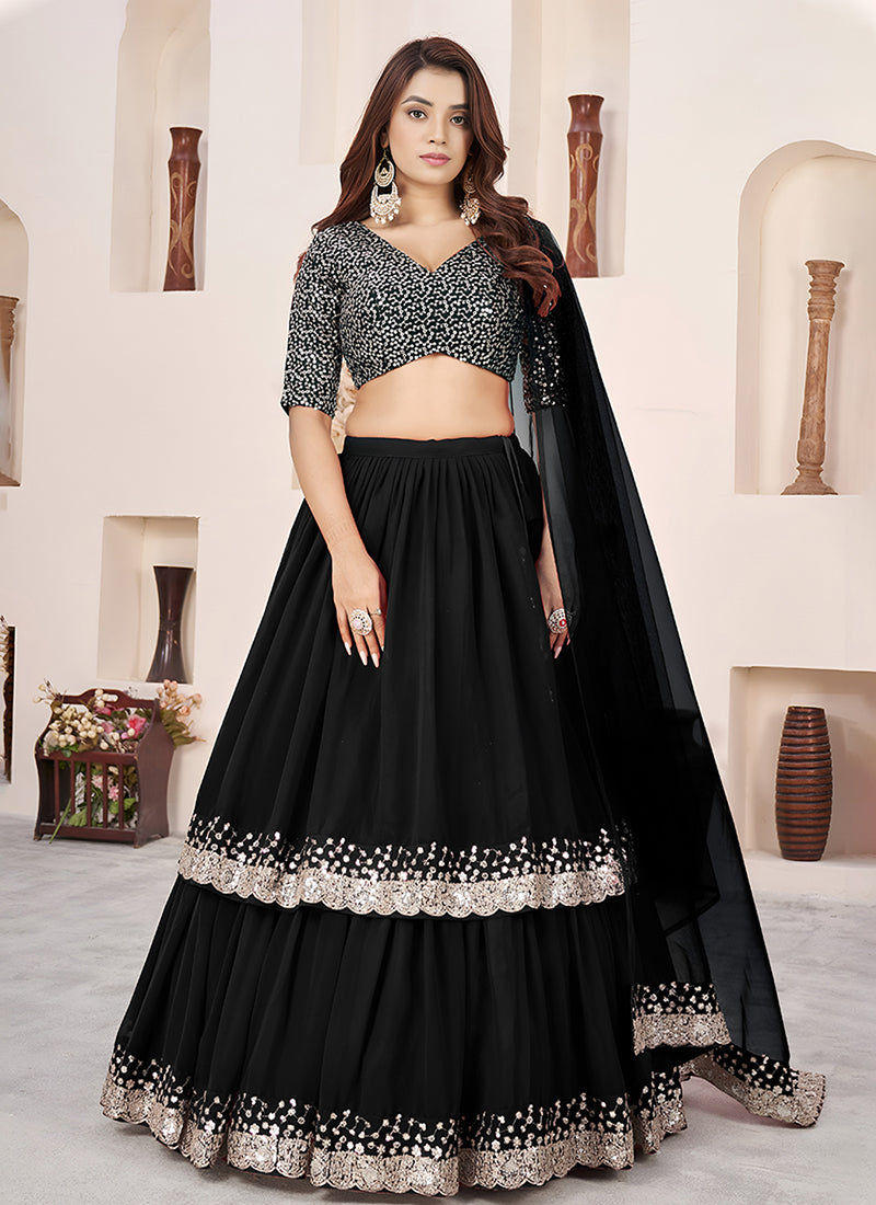 Black Sequins Embroidered Georgette Lehenga Choli