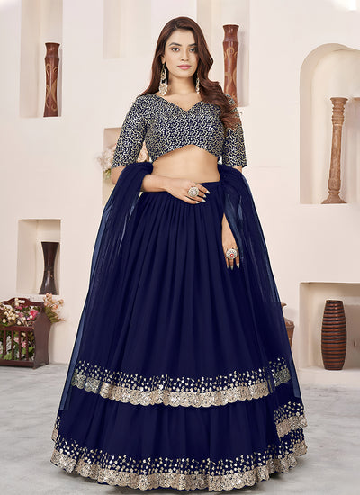 Blue Sequins Embroidered Georgette Lehenga Choli