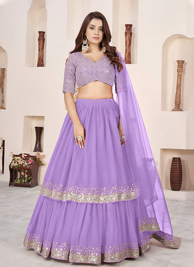 Lavender Sequins Embroidered Georgette Lehenga Choli