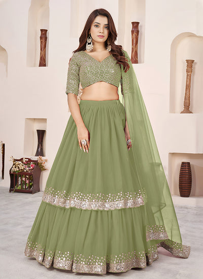 Light Green Sequins Embroidered Georgette Lehenga Choli