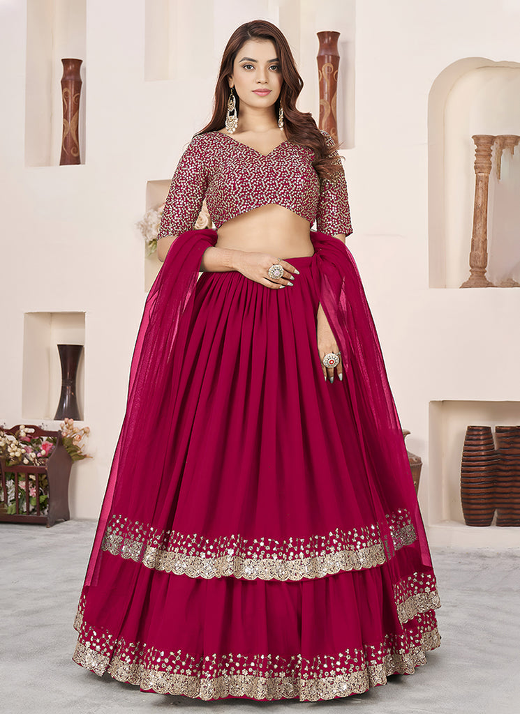 Magenta Sequins Embroidered Georgette Lehenga Choli