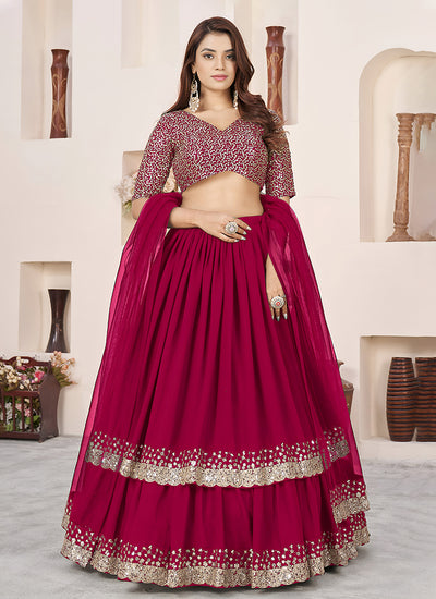 Magenta Sequins Embroidered Georgette Lehenga Choli