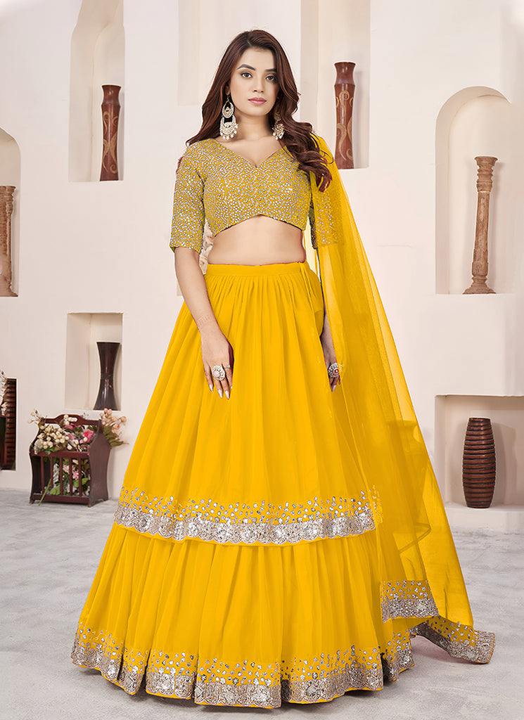 Yellow Sequins Embroidered Georgette Lehenga Choli