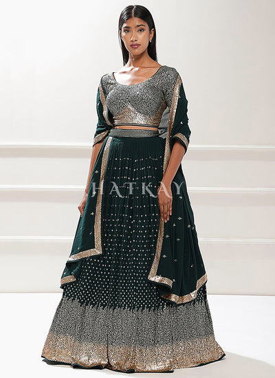 Dark Green Embroidered Lehenga Choli