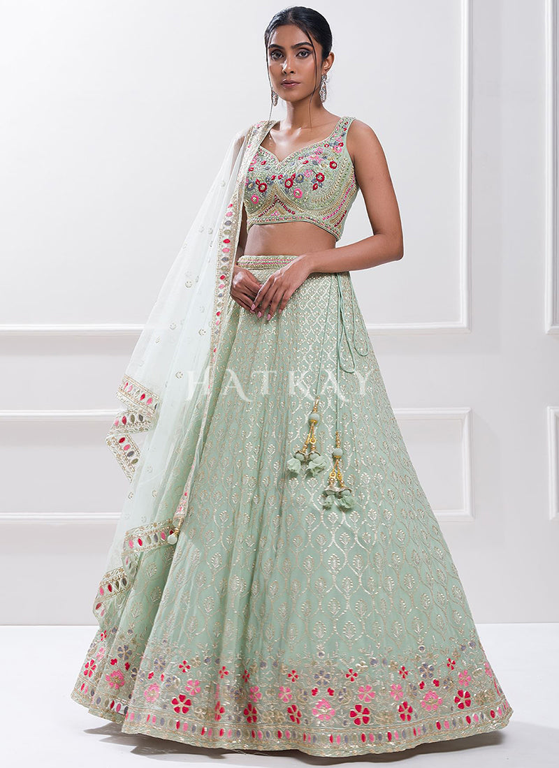 Sea Green Multi Embroidery Lehenga Choli