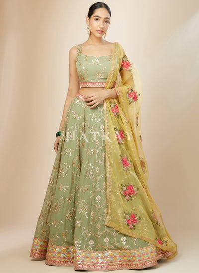 Mint Green Embroidered Lehenga Choli