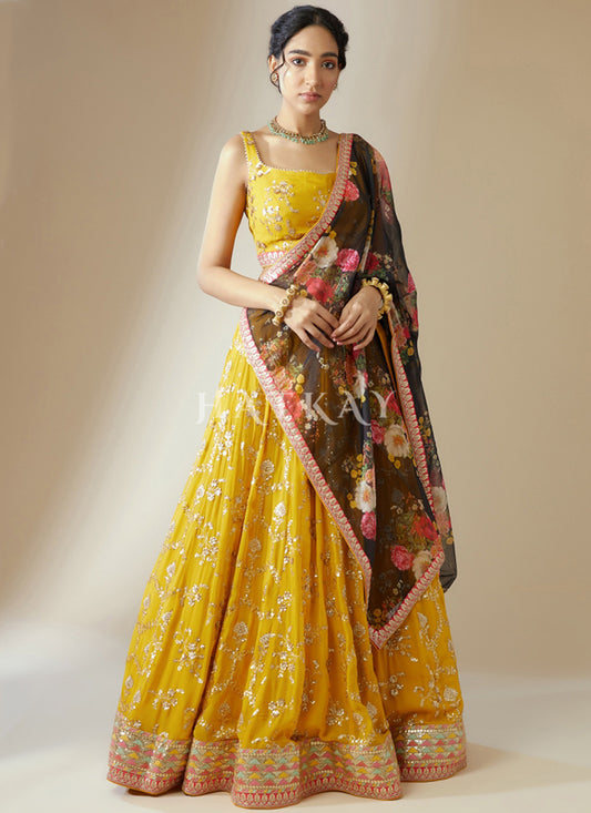 Yellow Embroidered Lehenga Choli