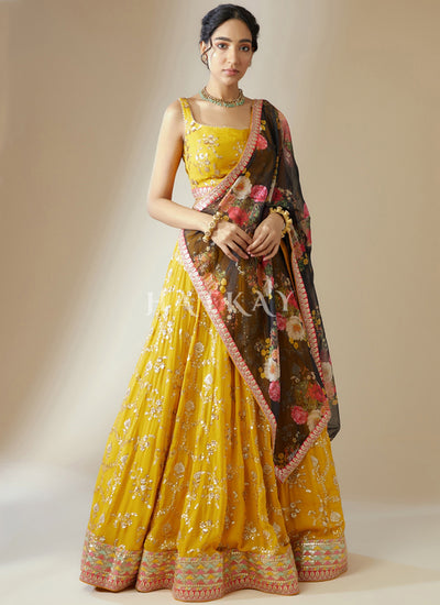 Yellow Embroidered Lehenga Choli