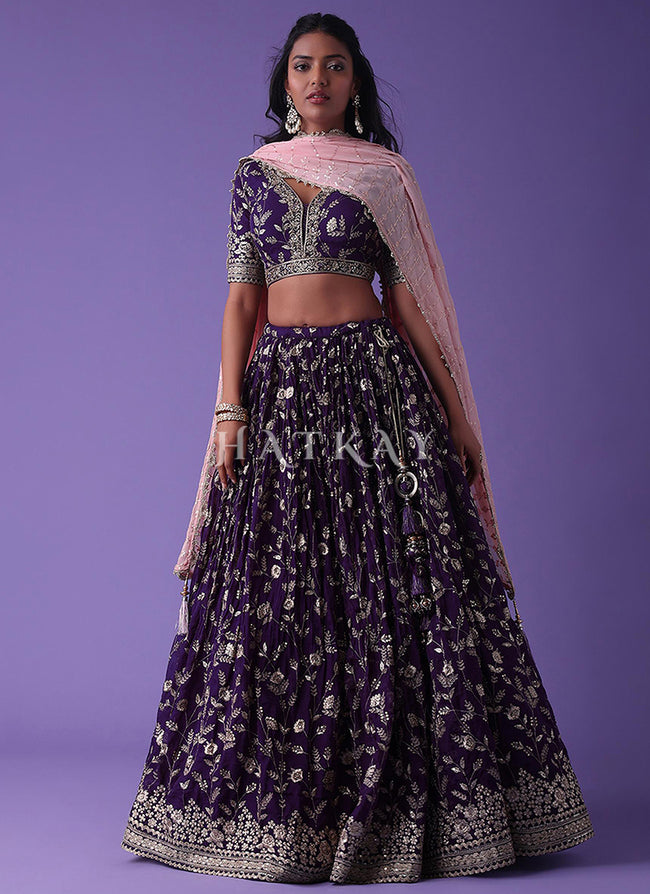 Purple And Pink Embroidered Lehenga Choli