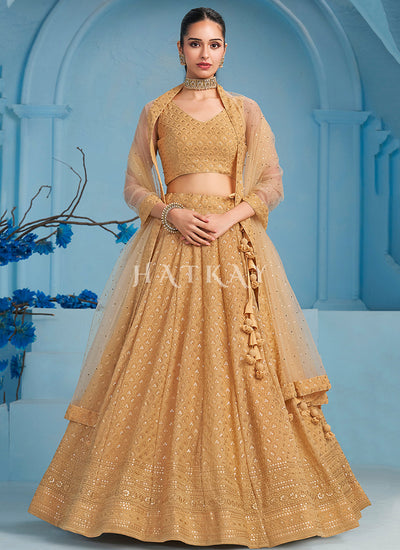 Beige Embroidered Party Wear Lehenga Choli