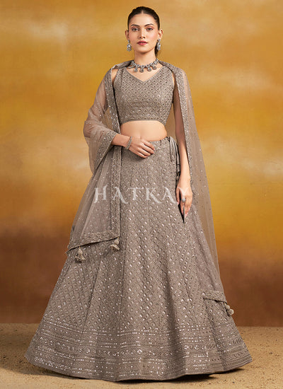 Light Brown Embroidered Party Wear Lehenga Choli