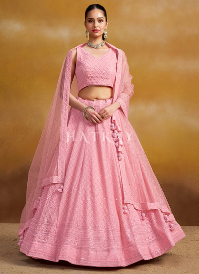 Pink Embroidered Party Wear Lehenga Choli