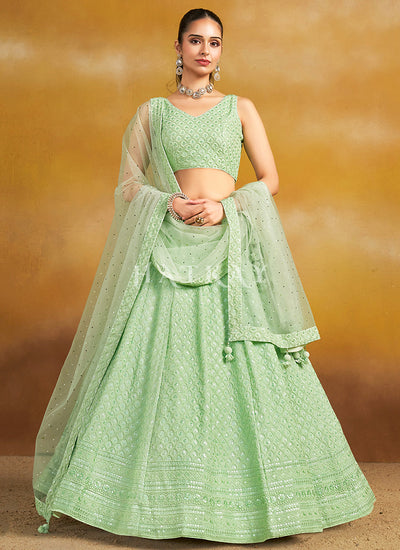 Light Green Embroidered Party Wear Lehenga Choli