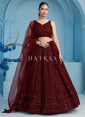 Maroon Embroidered Party Wear Lehenga Choli