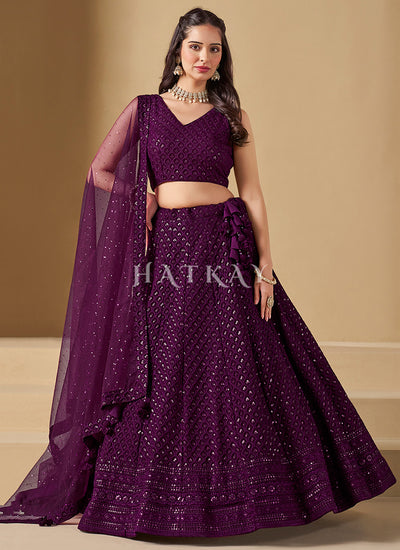Deep Purple Embroidered Party Wear Lehenga Choli