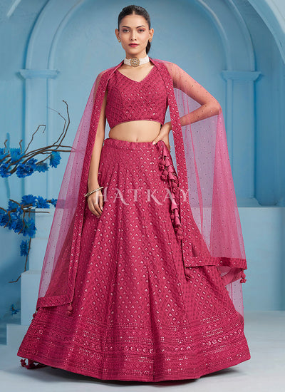 Pink Embroidered Party Wear Lehenga Choli