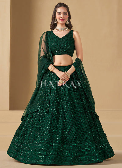 Dark Green Embroidered Party Wear Lehenga Choli