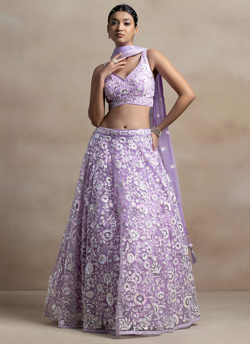 Lavender Floral Embroidery Wedding Lehenga Choli