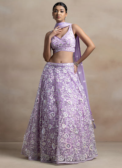 Lavender Floral Embroidery Wedding Lehenga Choli
