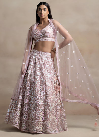 Pink Floral Embroidery Wedding Lehenga Choli