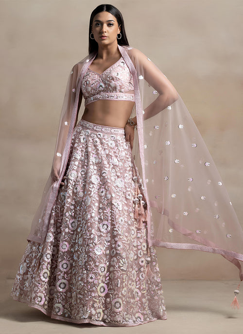Pink Floral Embroidery Wedding Lehenga Choli