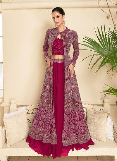 Rani Pink Embroidered Lehenga Choli And Jacket