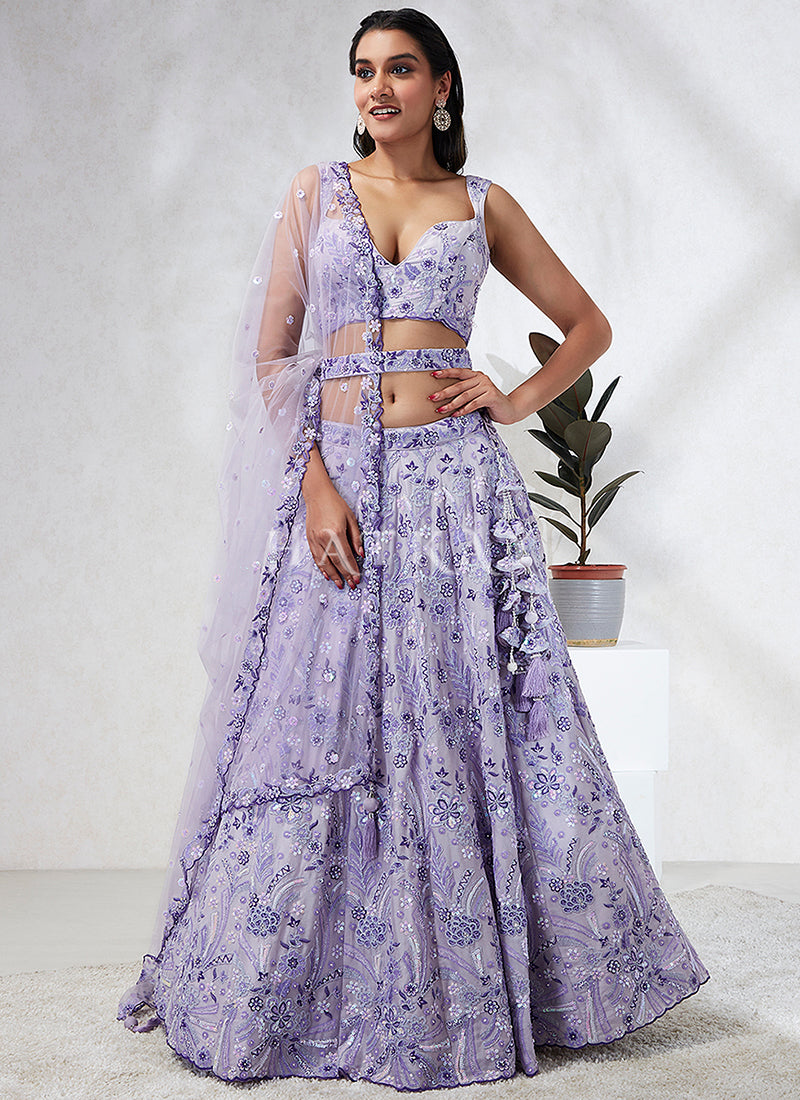 Lavender Embroidery Bridal Lehenga Choli