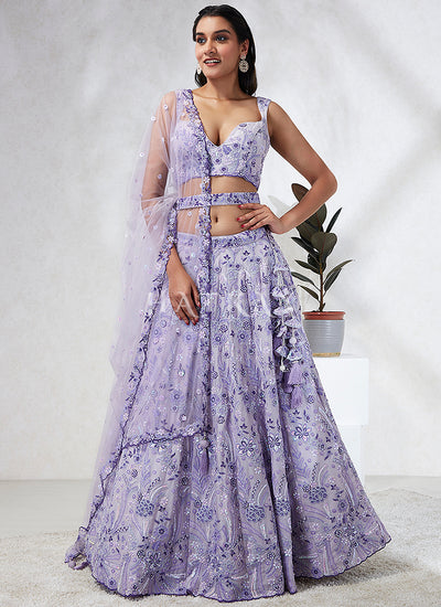 Lavender Embroidery Bridal Lehenga Choli