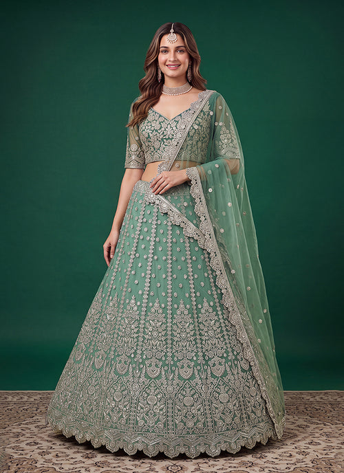 Sea Green Embroidery Lehenga Choli