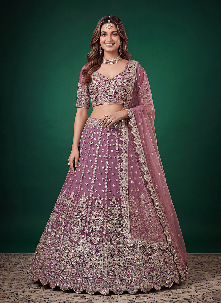 Mauve Purple Embroidery Lehenga Choli
