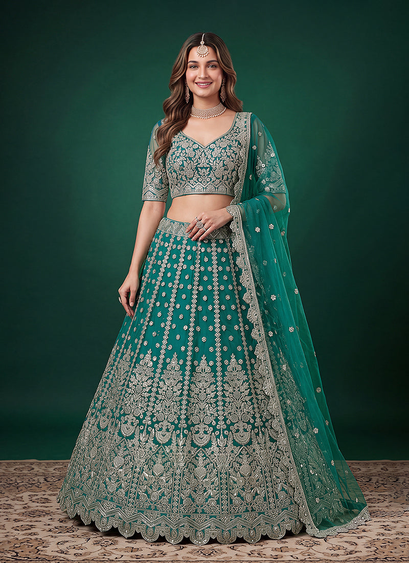 Teal Green Embroidery Lehenga Choli