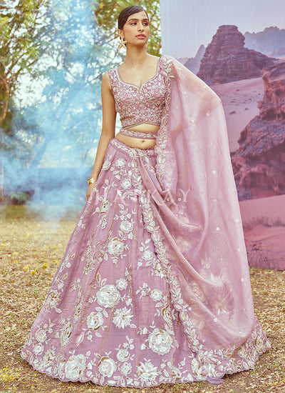 Lavender Multi Embroidery Bridal Lehenga Choli