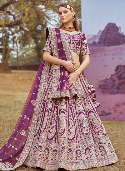 Purple Multi Embroidered Bridal Lehenga Choli