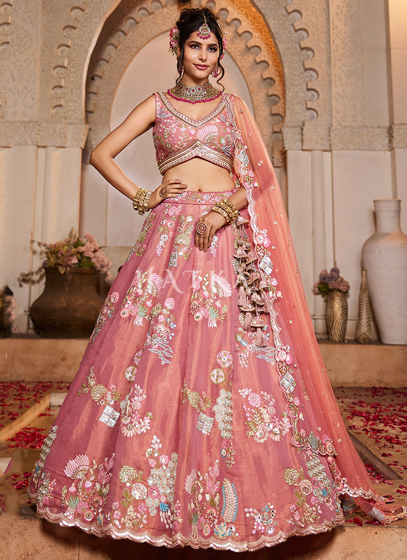 Salmon Pink Embroidery Bridal Lehenga Choli