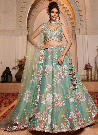 Sea Green Embroidery Bridal Lehenga Choli