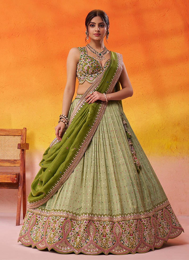 Lime Green Designer Embroidery Bridal Lehenga Choli