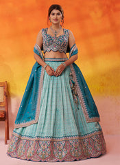 Turquoise Blue Designer Embroidery Bridal Lehenga Choli