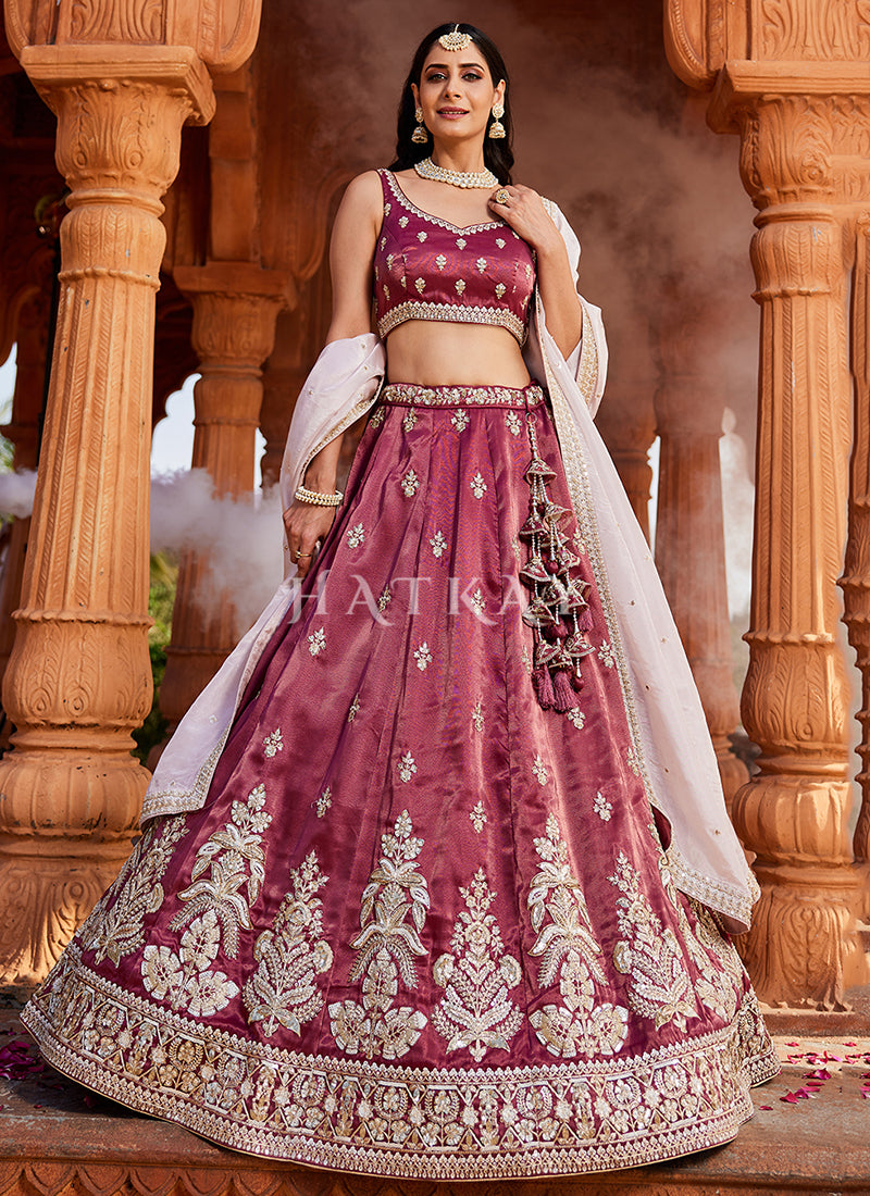 Deep Wine Traditional Embroidery Bridal Lehenga Choli